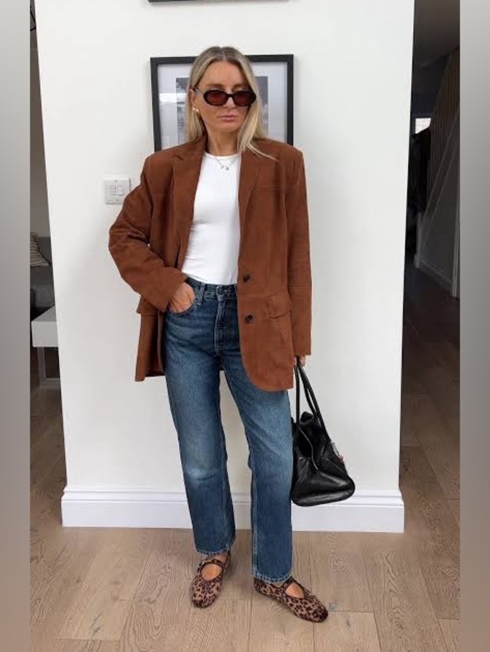Mango Medium Relaxed Fit Suede Blazer in Vintage Brown - Picture 8 of 16